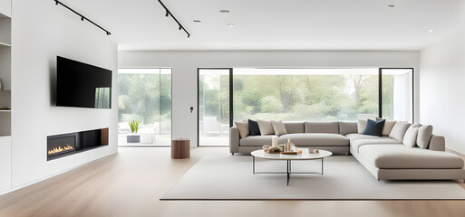 living room interior in beautiful new luxury home with living room modern minimal style