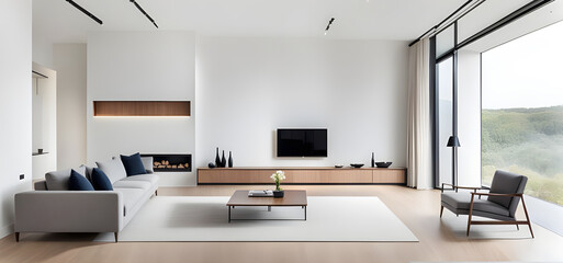 Fototapeta na wymiar living room interior in beautiful new luxury home with living room modern minimal style