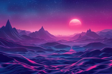 Alien Planet Surface with Futuristic Landscape, Science Fiction Background Illustration