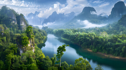 Fototapeta na wymiar The Untouched Serenity and Majestic Beauty of Khao Sok National Park, Thailand