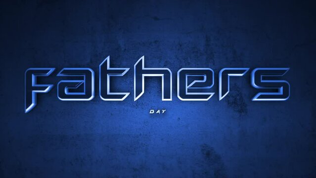 A futuristic design with neon blue letters on a dark grey background that spell out Fathers Day. The image portrays a modern and stylish aesthetic