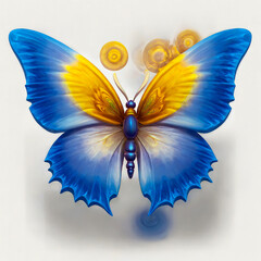 fractal colorful yellow and blue butterfly on white background	