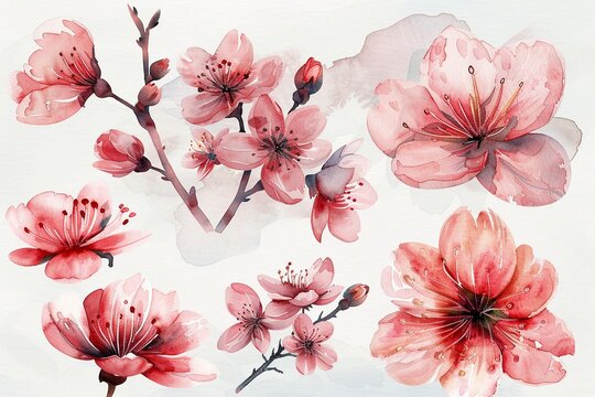 Watercolor Cherry Blossom Clipart In Soft Pink And White Tones