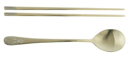 Chinese chopsticks and spoon on isolated background.