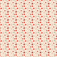 Indian Summer Seamless pattern in oriental geometric traditional style. Leaves, rowanberry and mushroom with coloured background blue, light colour. vector Designed by Vishal Singh 