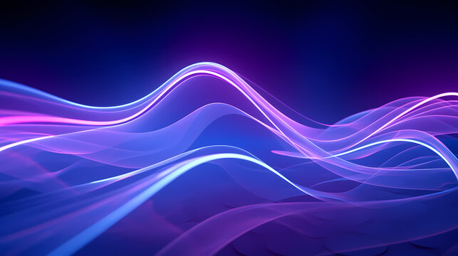 3D abstract background with ultraviolet neon lights and wavy lines
