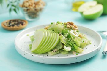 A plate with Waldorf salad, traditional American dish