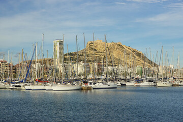 The panorama of Santa Barbara castle and the marina, Alicante, Spain