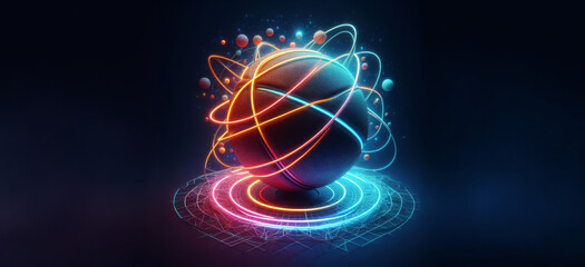Neon Illustration Surrounding Basketball