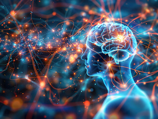 Brain network activity with neural map illustration.  - obrazy, fototapety, plakaty