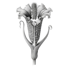 black and white pointalized vintage scientific illustration of a Amorphophallus Titanum plant