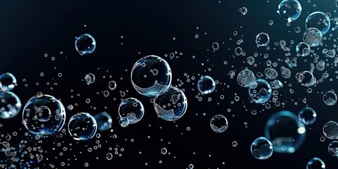 Illustration of water bubbles in black space, background, wallpaper.