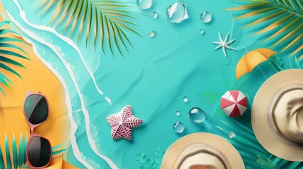 Foto op Canvas Travel sale social media post template. Summer beach holiday promotion flyer with agency logo and icon. Traveling business marketing poster. Travelling web banner with abstract digital background © Emil