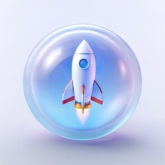Glossy stylized glass icon of rocket, spaceship, boost, rocketship, space, ship