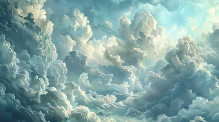 Amazing view of the sky and clouds from above. The clouds are so close you feel like you can touch them. - obrazy, fototapety, plakaty