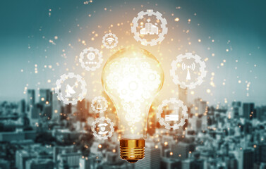 Internet of Things and Communication Technology Concept - Modern graphic interface showing smart...