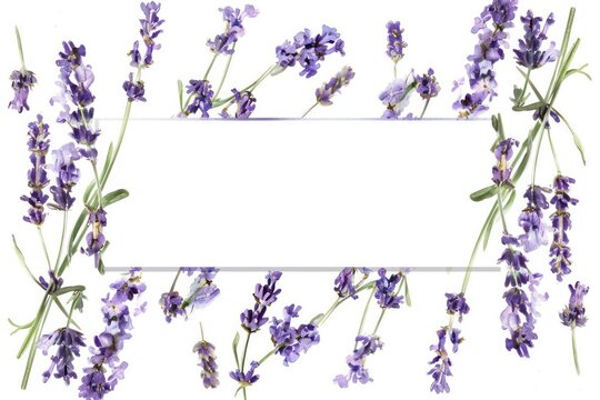 Elegant lavender stems gracefully framing a rectangle in watercolor clipart style