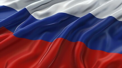 A beautiful waving Russian flag. The flag is blowing in the wind and has a nice detailed texture. The colors of the flag are bright and vibrant.