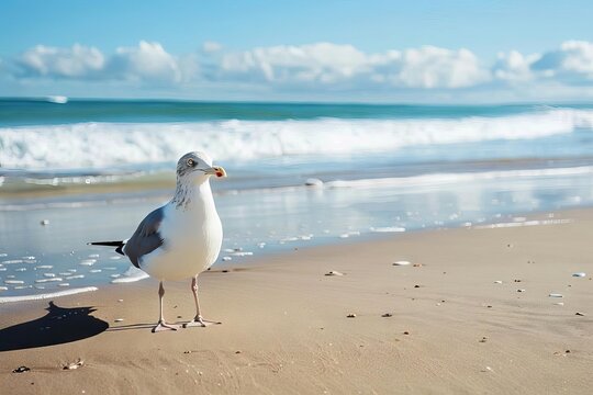 Seagull on a beach, bird photography, coastal nature scene