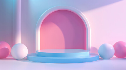 This is a 3D rendering of a simple and elegant product display stage.