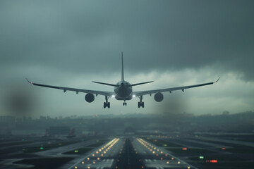 An airplane landing on runway a proceeding to terminal of at airport Generative AI - obrazy, fototapety, plakaty