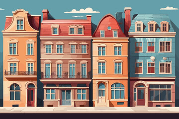 Fototapeta premium Glazed European house. ornament for paper wrap, fabric print, wallpaper decoration Vector illustration