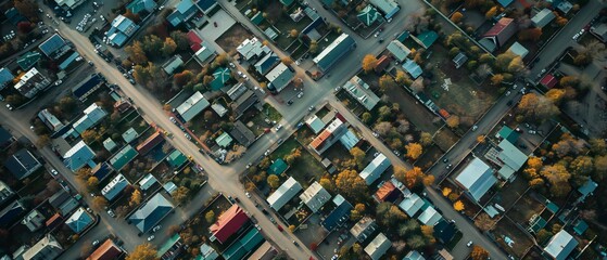 Surreal aerial view of distorted cityscape. Abstract urban pattern concept.