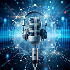 microphone on abstract blue digital background