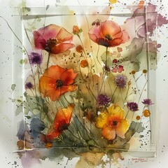 Burst of watercolor wildflowers vivid and free