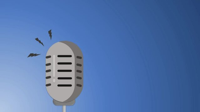 Animated background illustration of a retro microphone animation depicts someone speaking or giving a speech, a blue gradient background and a green screen version