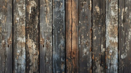 Rustic wooden fence texture with peeling paint. Weathered wood background with cracks and knots.