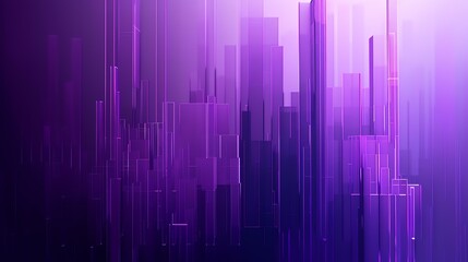 Purple 3D rendering of a futuristic cityscape with skyscrapers made of glass and light.