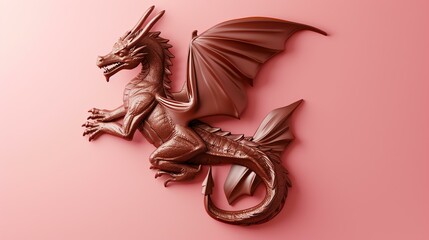 A majestic red dragon with outstretched wings, rendered in 3D on a pink background. - obrazy, fototapety, plakaty
