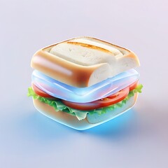 Glossy stylized glass icon of sandwich, meal, snack, bread, food, lunch