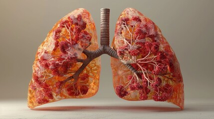 3D render of the human respiratory system from lungs to trachea, clipart isolated on a white background - obrazy, fototapety, plakaty