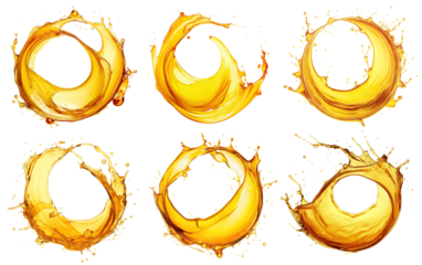 Set of round-shaped golden oil splashes, cut out