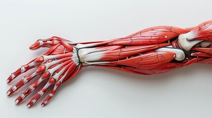 Obraz na płótnie Canvas 3D render of the human arm muscles and tendons, clipart isolated on a white background
