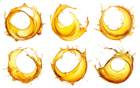 Set of round-shaped golden oil splashes, cut out