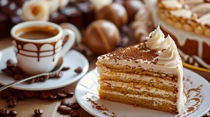 coffee cake. delicious cake made with coffee and decorated with beans