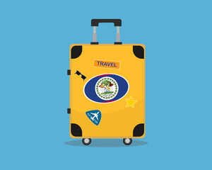 Suitcase or baggage with Belize flag, holiday and vacation idea