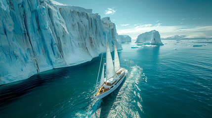 A mystical journey through cold waters among ice on a cruise ship - obrazy, fototapety, plakaty