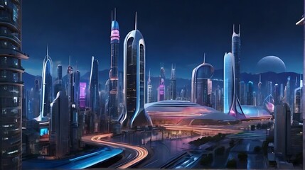 Fototapeta na wymiar City concept in the future world