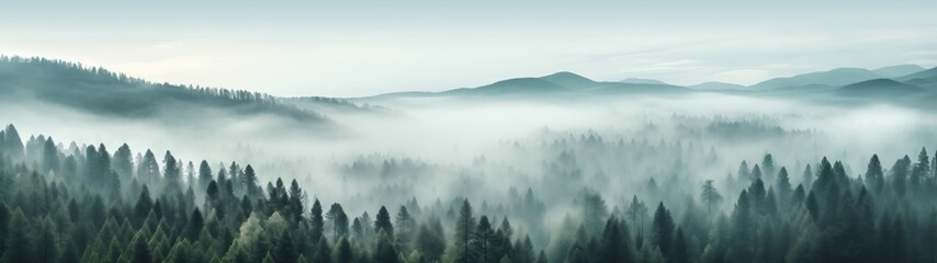 Super Ultrawide Foggy Tree Tops Forest Background