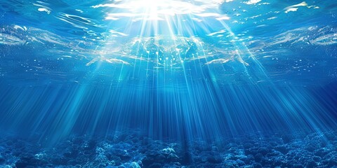 Underwater world sun rays through the ocean depth abstraction background