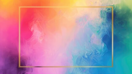 Colorful Abstract Watercolors Background With Simple Golden Frame