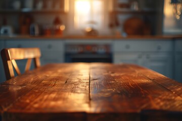 Kitchen table, blurry background. - obrazy, fototapety, plakaty