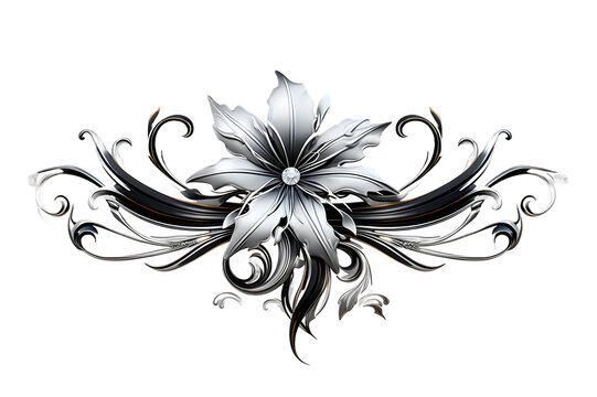 Decorative floral design with white background Flower tattoo line art design element Beautiful floral decorative element. illustration. transparent background Generative Ai