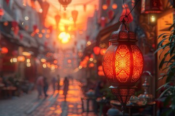chinese lantern in the night - obrazy, fototapety, plakaty