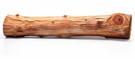 A hardwood log is placed on a white surface, showcasing the natural materials beauty. The rectangular shape contrasts with the landscape, resembling a piece of art
