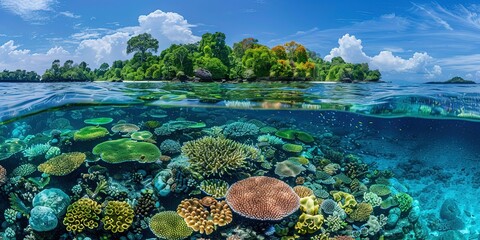 Incredible landscape crystal clear sea surface corals rest relaxation background